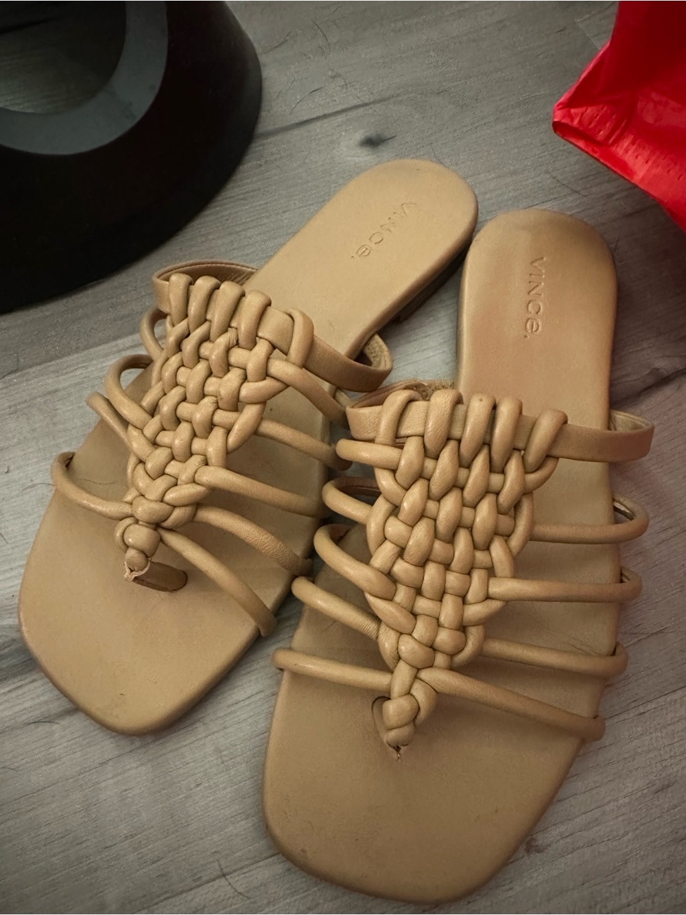 Vince Tan Braided Strappy Slide Sandals